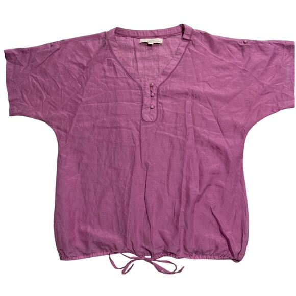 Ann Taylor Loft Blouse Lightweight Gauzy Cotton Silk Womens SP Pink Drawstring - Picture 5 of 8